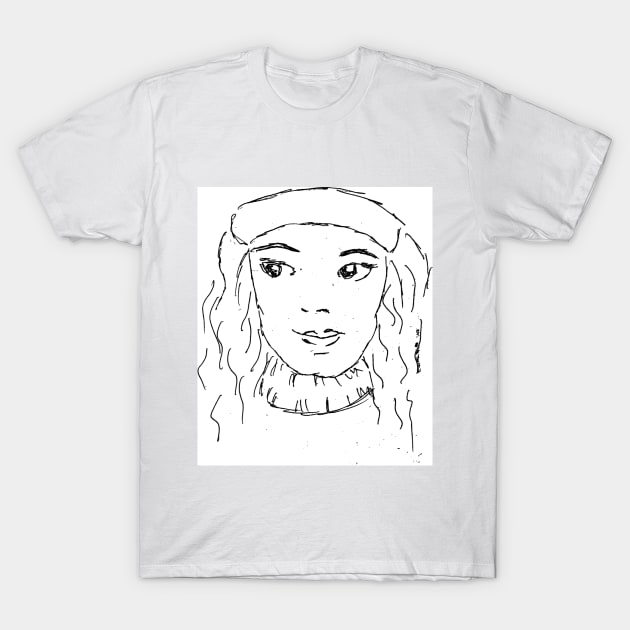 Young woman, girl, portrait. Hand drawn illustration sketch T-Shirt by grafinya